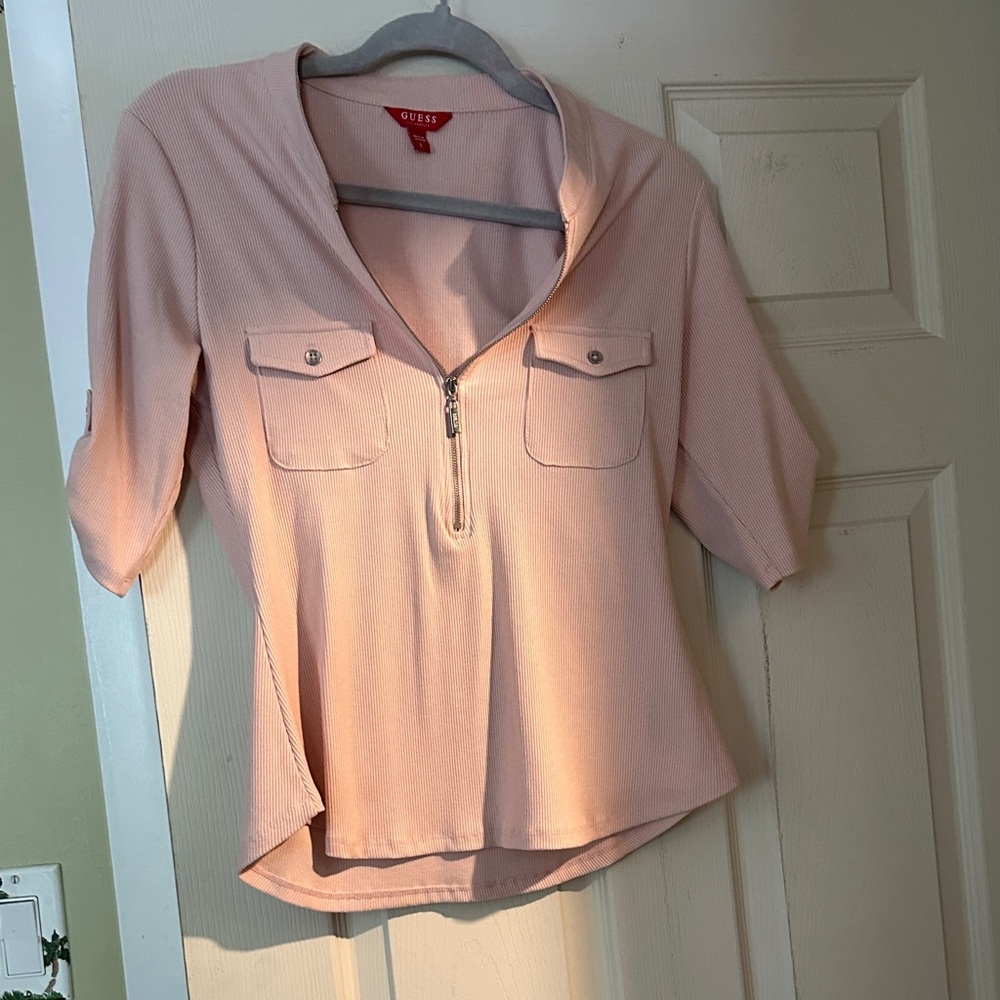 Guess Women's Light Pink Zip-Up Blouse